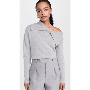NWT Naadam Luxe Cashmere Collared Asymmetrical Sweater in Cement Gray S